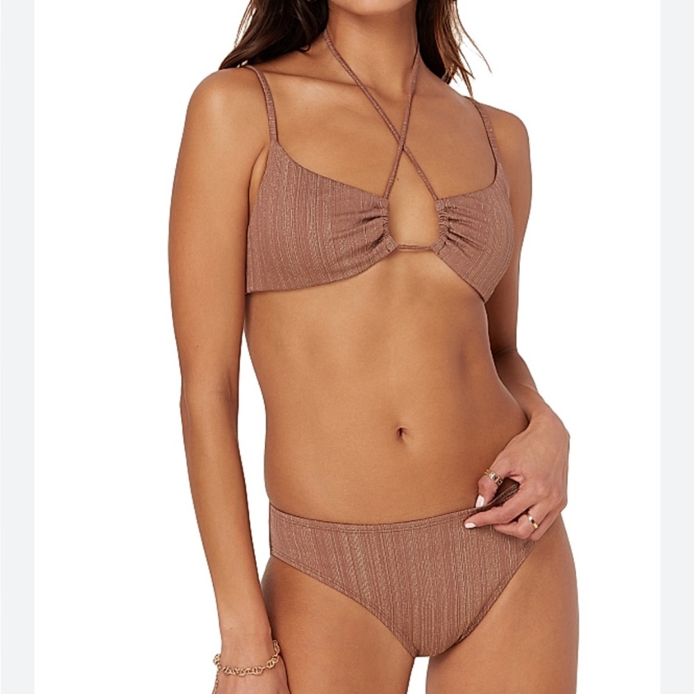 Andie Bikini Set The Casablanca Top Bikini Bottom Latte Sparkle size Small NWT‎